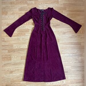 Suede Maroon Burgundy Purple Lace Up Corset Dress Medium